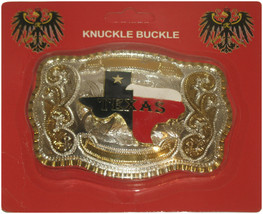Gold and Silver Texas State Red White Blue Belt Buckle - $19.88