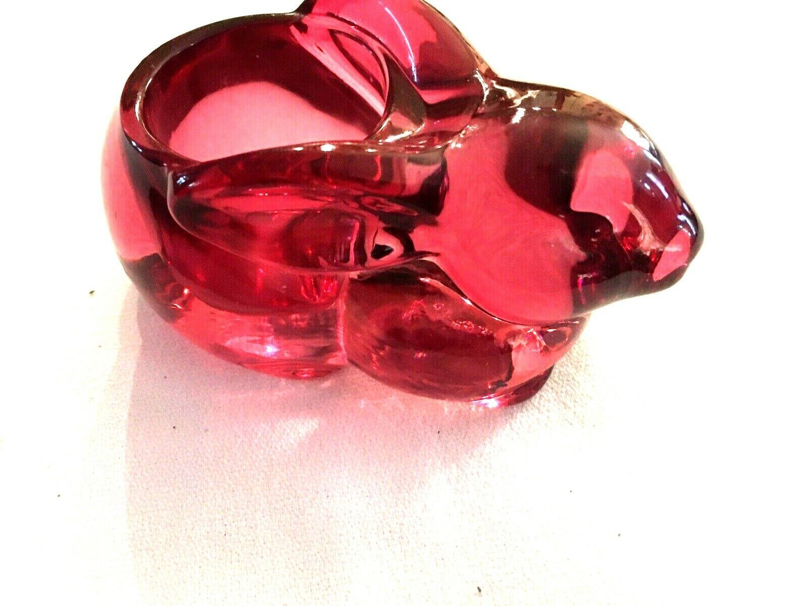 Indiana Glass Cranberry Pink Bunny Rabbit Candle Holder With Original Box - $10.18
