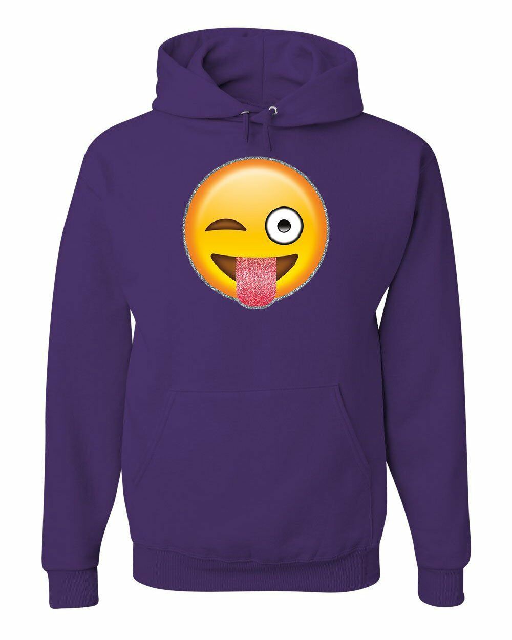 Wink Emoji Hoodie Glitter Cute Smiley Face Emoticon Pop Culture