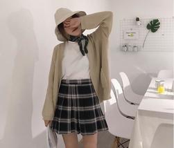 Women Girl YELLOW Pleated Plaid Skirt Plus Size School Style Yellow Skirt Outfit image 6