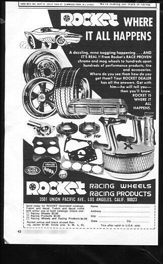 Primary image for Vintage ROCKET RACING WHEELS 1973 Advertisement Los Angeles CA, +Bonus Ad FREE!
