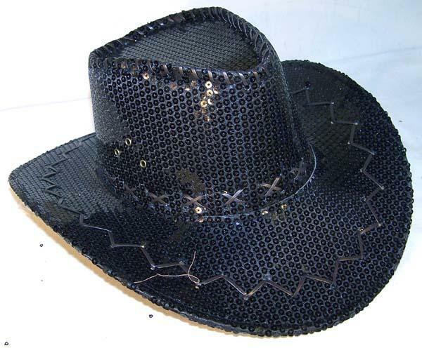 2 SEQUIN BLACK COWBOY HAT party supply western hats mens womens COWGIRL new cap