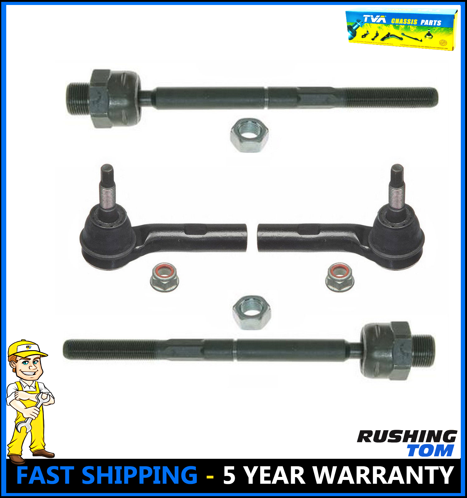 4 Piece Set Inner & Outer Tie Rod Ends For a Dodge Dakota Durango 4WD