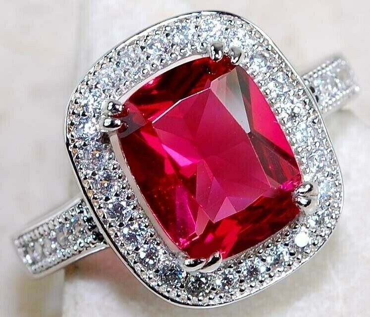 Buy Now 4CT Ruby & White Topaz 925 Solid Sterling Silver Ring Jewelry ...