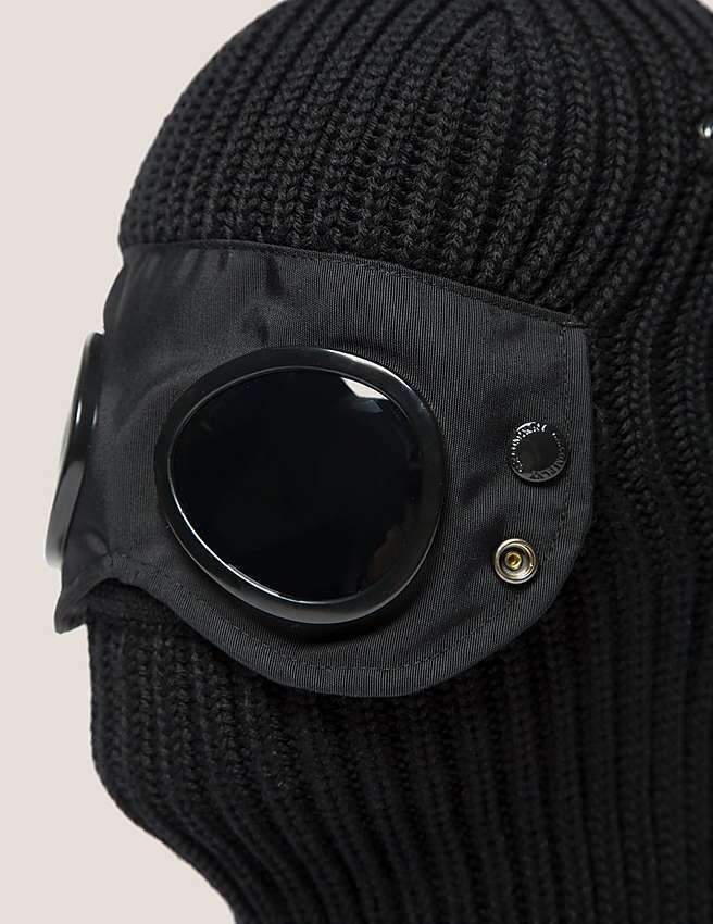 CP Company Men's Black Merino Wool Goggle Ski Mask 05CMAC207A003321A - Hats