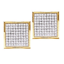 14k Yellow Gold Womens Round Pave-set Diamond Square Cluster Earrings 3/8 Cttw - $400.00