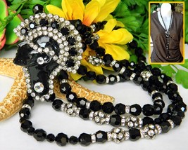 Vintage art deco necklace flapper face pendant black glass rhinestones thumb200