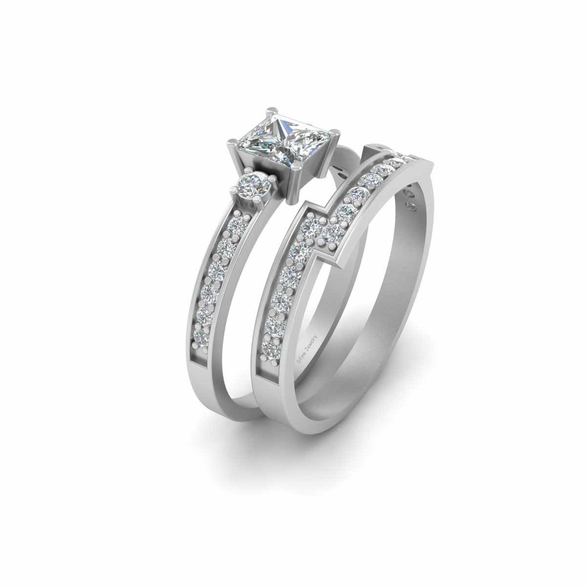 Classic Diamond Wedding Ring Set In Solid 925 Silver Promise Ring Gift For Her