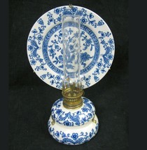 Vintage Ceramic Blue White Willow Oil Lamp with Reflector Plate JAPAN - $79.15