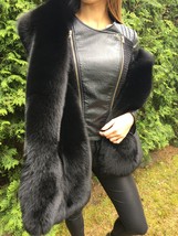 Double-Sided Fox Fur Stole 70' King Size Two Full Pelts Collar Jet Black Fur Boa