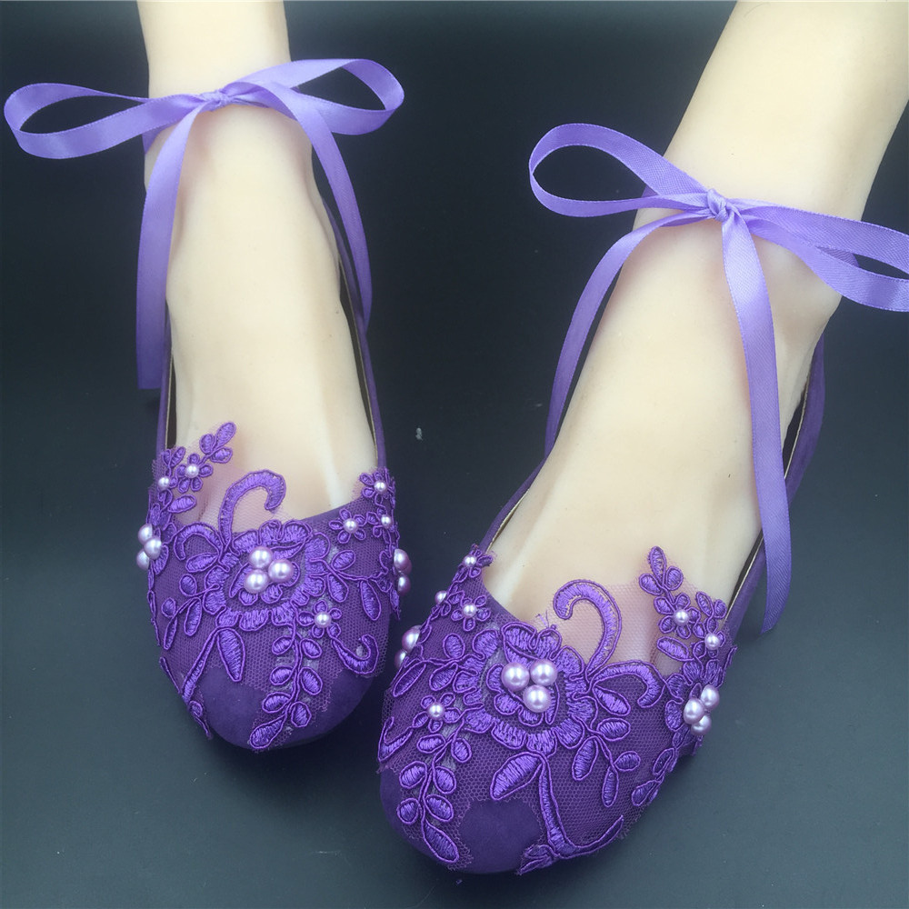 purple lace up bridal slippers shoes,purple flower girl and bridesmaid ...
