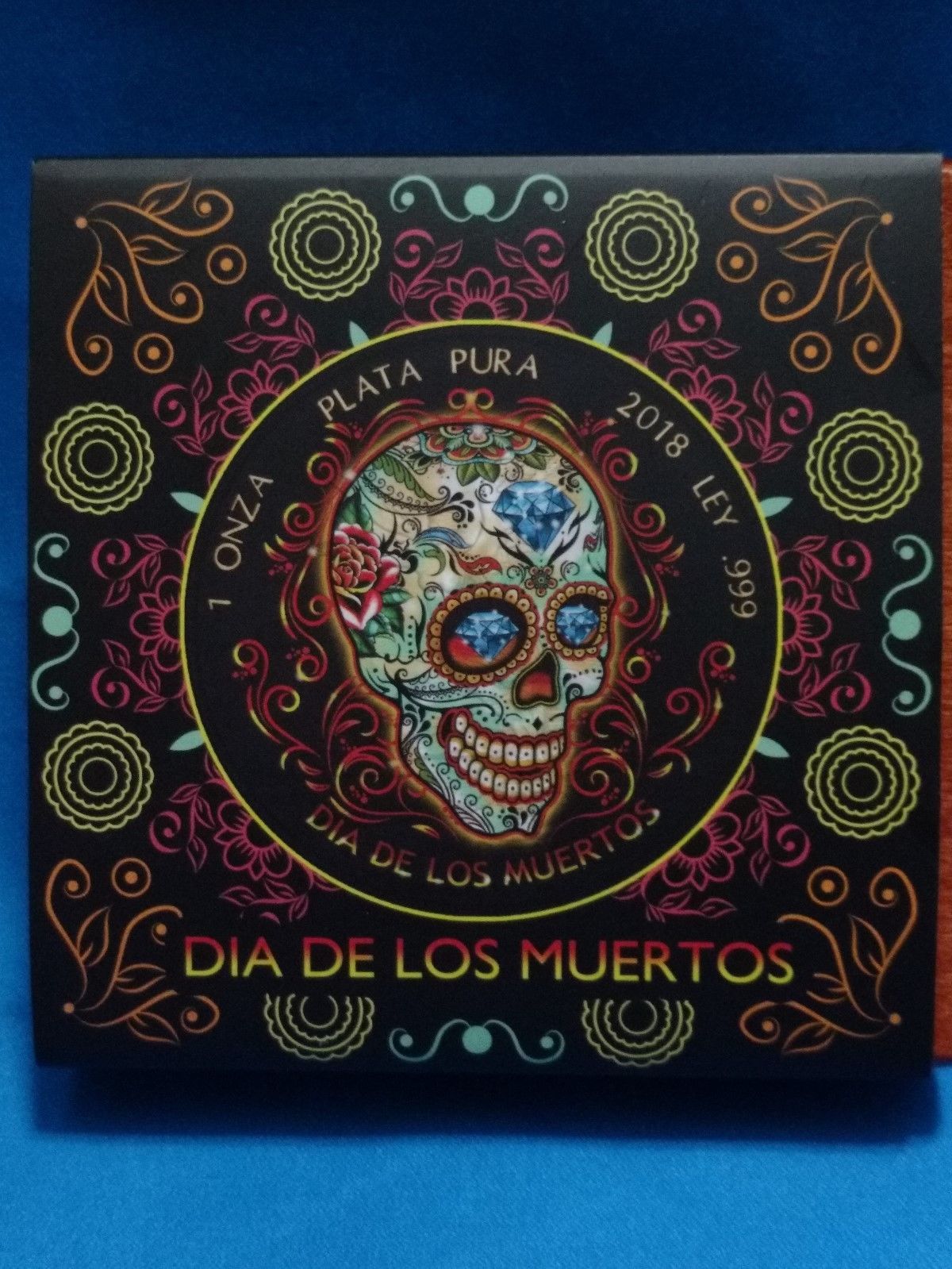 W// BOX,COA 2018 MEXICAN DIA DE LOS MUERTOS LIBERTAD Ruthenium 1 Oz Silver Coin