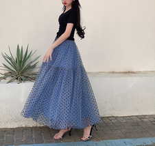 Women Dusty Blue Polka Dot Tulle Skirt Custom Plus Size Romantic Holiday Outfit image 4
