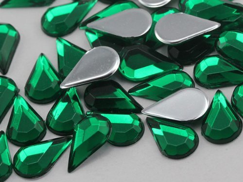 10x6mm Flat Back Teardrop Acrylic Jewels Pro Grade - 100 Pieces (Green Emerald H