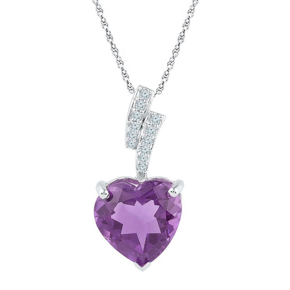 Sterling Silver Womens Heart Lab-Created Amethyst Solitaire Diamond ...