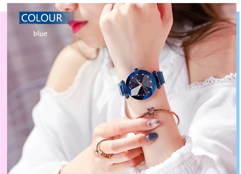 New! Ladies Luxury Magnetic Diamond Starry Sky Clock Quartz Fashion Wristwatch