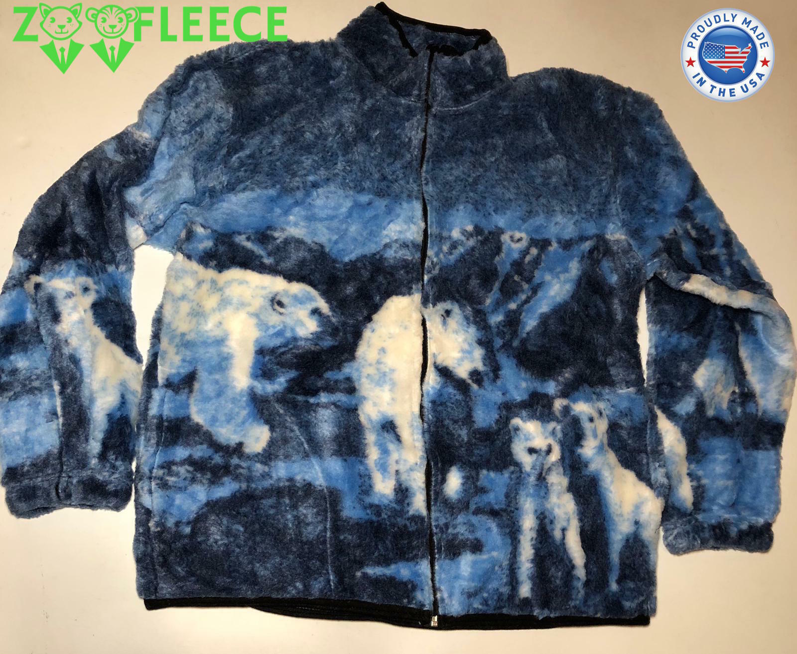 ZooFleece Blue Polar Bear Berber Fleece Jacket Active Coat Sweater Gift S-3XL