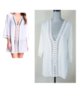 LA BLANCA Womens Sz X-Small White Crochet Trim Swimsuit Beach Tunic Cove... - $28.70