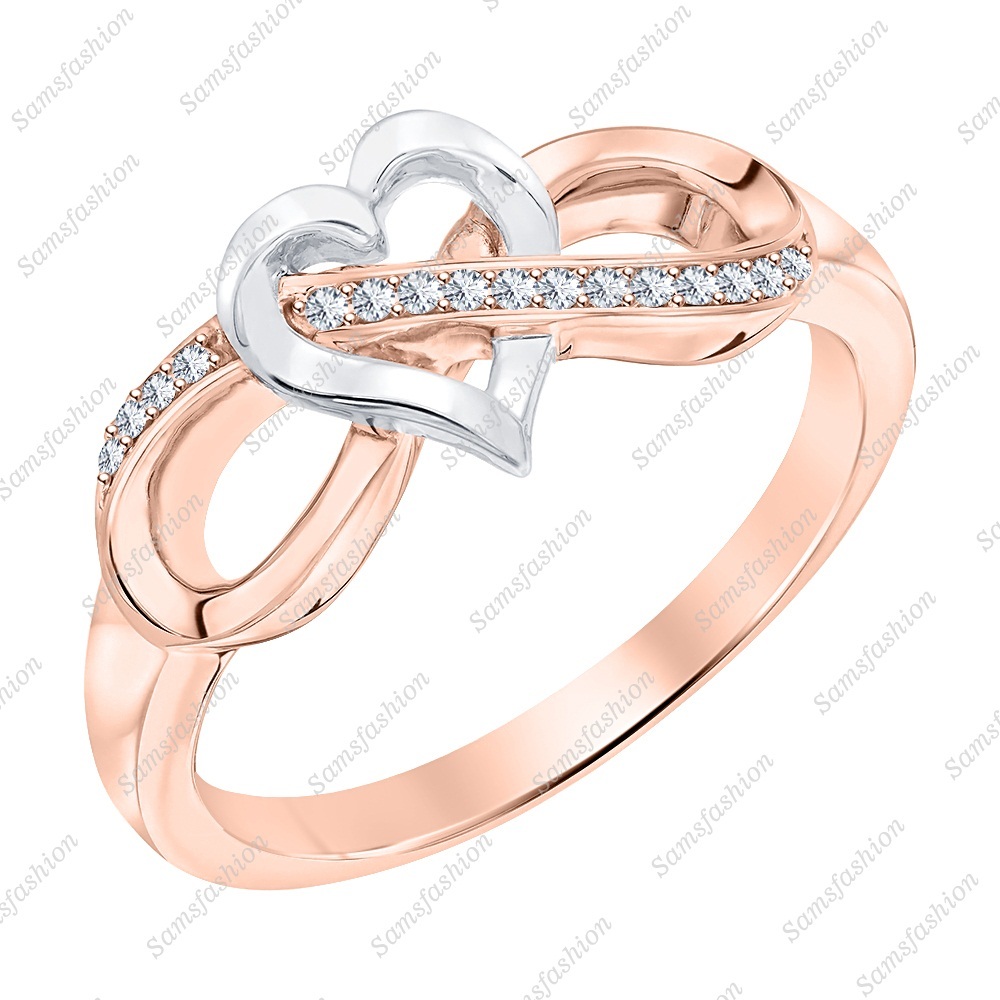 Heart Promise Round CZ Diamond 14k Two Tone Gold Over Crisscross Wedding Ring