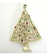 Vintage Gerrys Christmas Tree Brooch Pin Gold Tone Painted Balls Rhinest... - $6.57