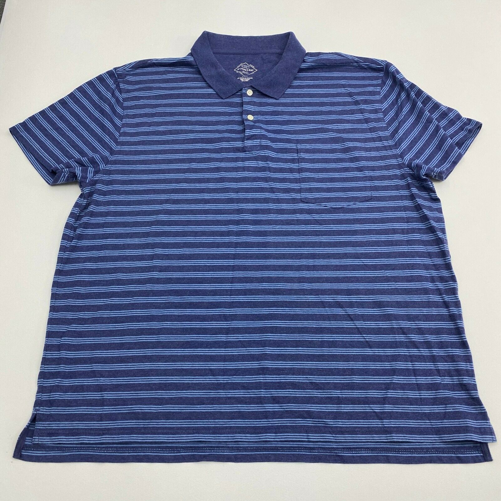 St Johns Bay Polo Shirt Mens XXL Blue Stripe Short Sleeve Casual - Polos