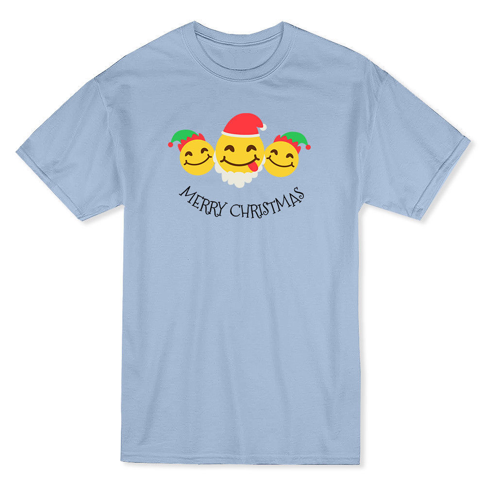 Image of Merry Christmas Happy Emoticons Men's Light Blue T-shirt