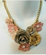 Vintage Metal, Plastic, Pearl, Flowers Dangle Chain Necklace 20"- Adjustable - $125.00