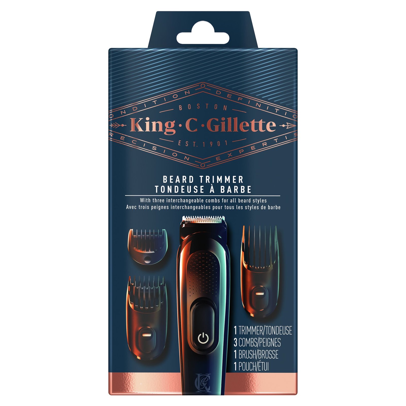King C. Gillette Cordless Men's Beard Trimmer Shave Kit 3 Interchangeable Combs