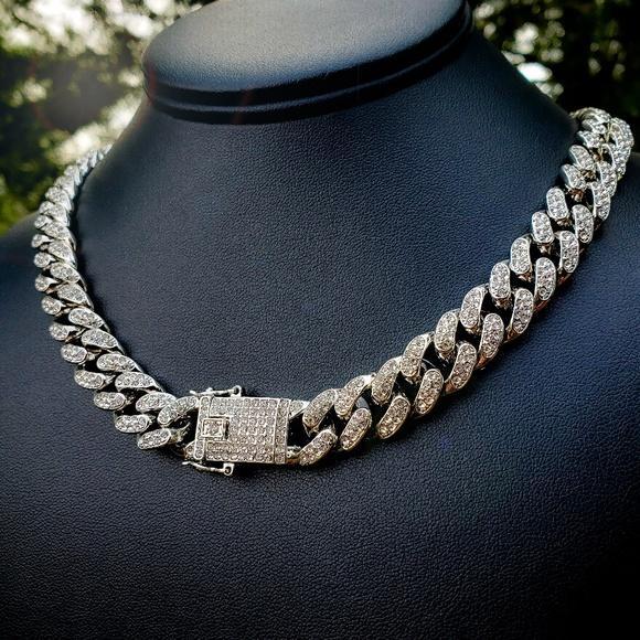 Silver Iced Out Cuban Link Chain Chains, Necklaces & Pendants