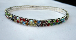 2-Row Multicolore Cristal Strass Extensible Arc en Ciel Cheville Bracelet 9 " - $25.28
