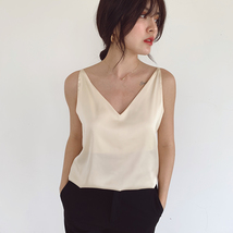 Silver Blue White Sleeveless Chiffon Tank V-Neck Sleeveless Chiffon Casual Tops image 6