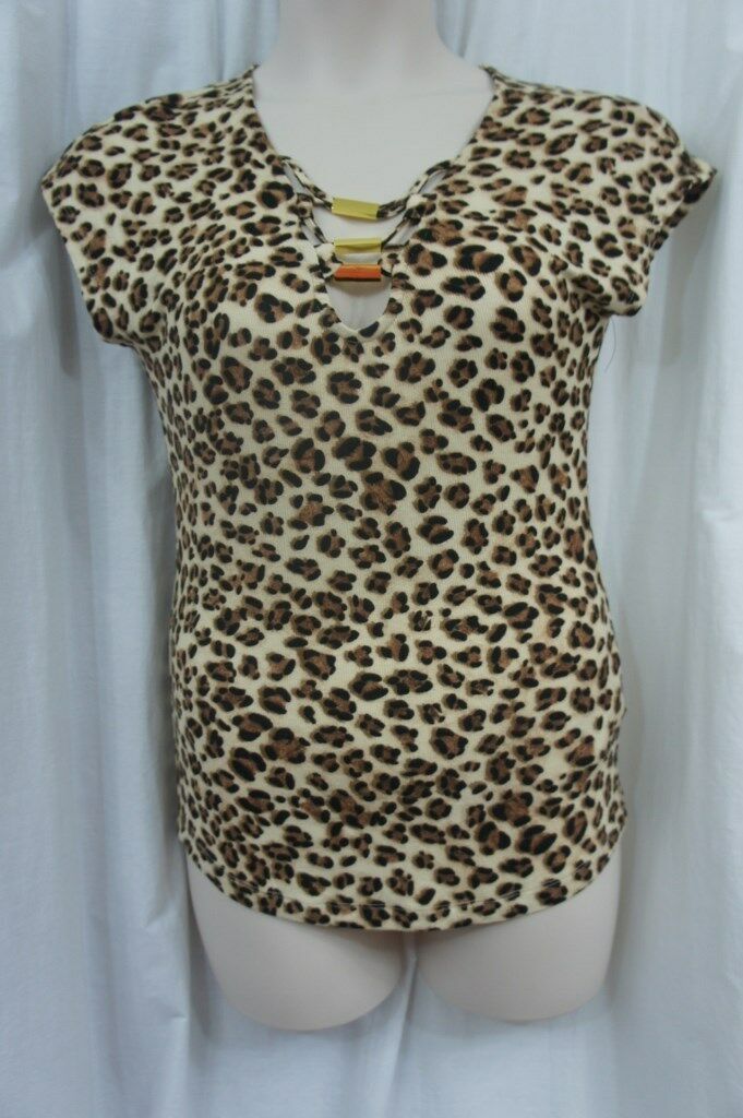 Guess Los Angeles Top Sz XL Brown African Cheetah Multi Lace-Up Knit ...