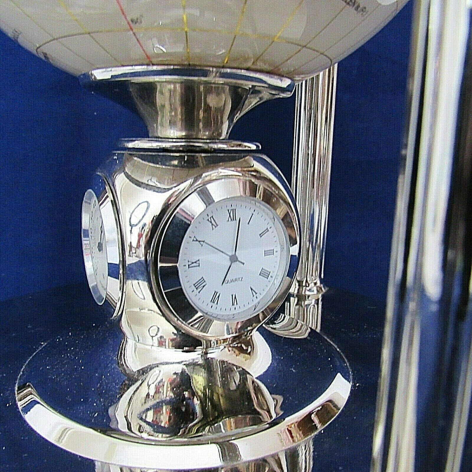 Semi Gemstone Rotating World Globe Clock Hygrometer Thermometer