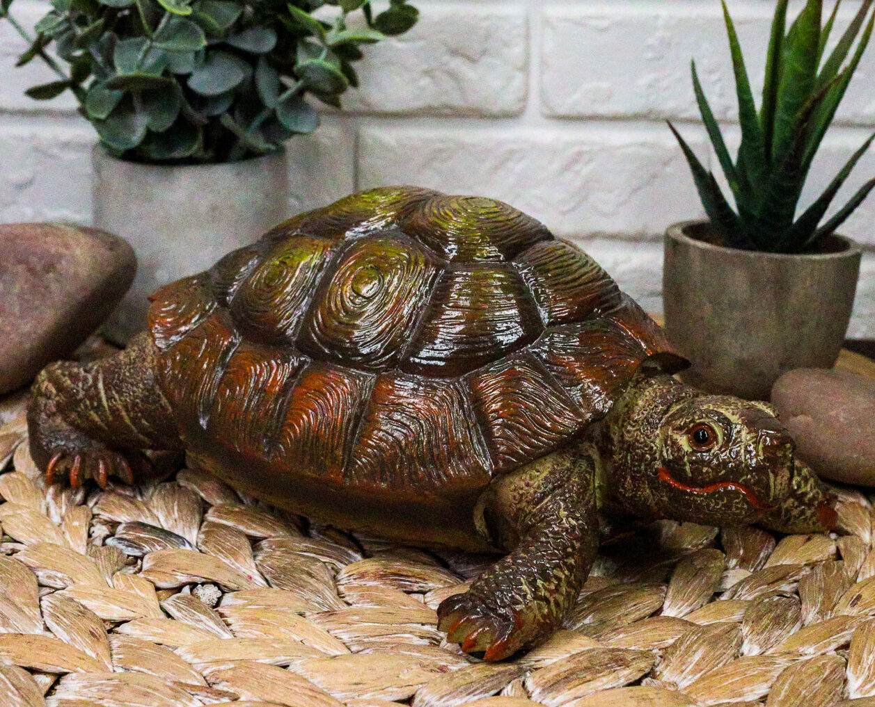Auspicious Fortune Charm Lifelike Green Brown Turtle Tortoise Small Figurine