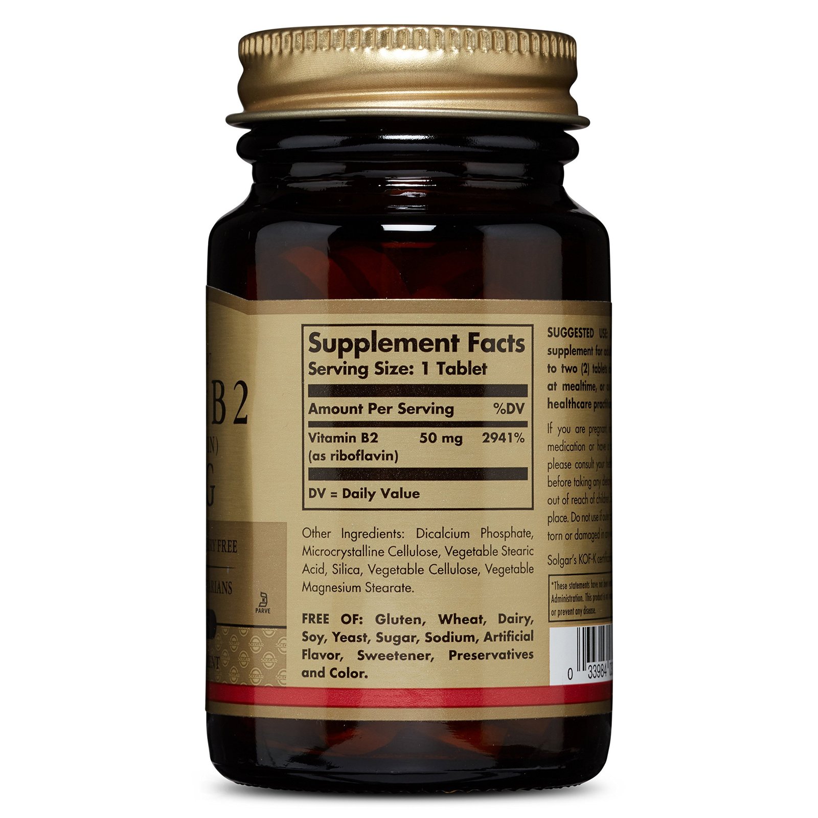 Solgar Vitamin B2 (Riboflavin) 50 mg, 100 Tablets Howlite