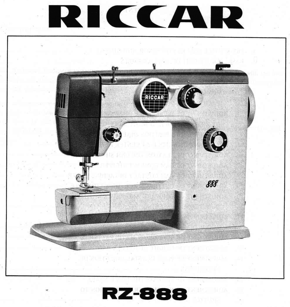 Riccar RZ-888 Service Manual Sewing Machine - Sewing