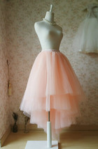 Pink High-low Tulle Skirt, Irregular Pink Wedding Bridesmaid Tulle Skirt, Plus image 9