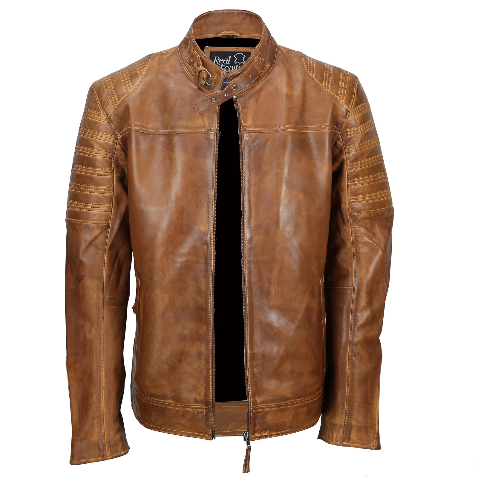 Men’s Slim Fit Tan Brown Motorcycle/Biker Leather Jacket In 3 Amazing ...