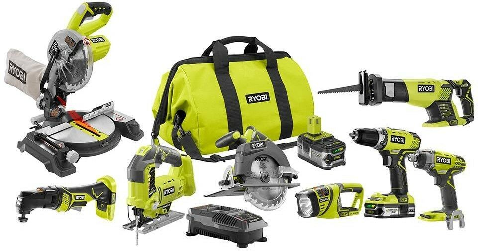 Ryobi Power Tool Combo Kit 8Tool 18Volt LithiumIon Cordless Battery