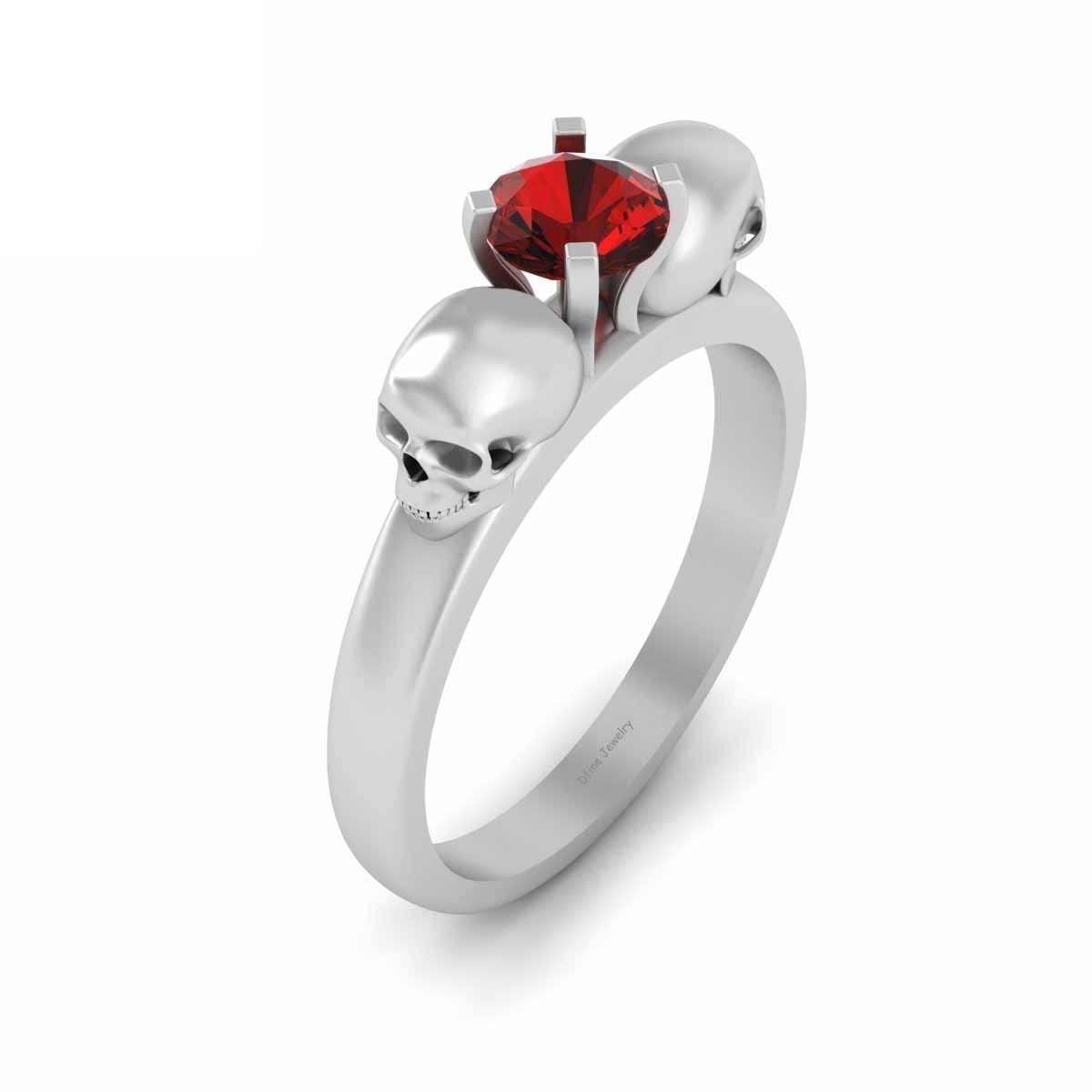 Gothic Skull Wedding Ring Womens Solitaire Red Garnet Skull Ring Sterling Silver