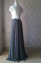 Grey Maxi Skirt with Split Wedding Chiffon Skirt One Side Split Gray Skirt image 3