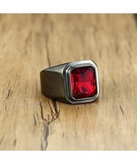 2 CT Emerald Cut Lab Created Red Garnet Men's Pinky Ring 14K Black Gold Plated - $135.56