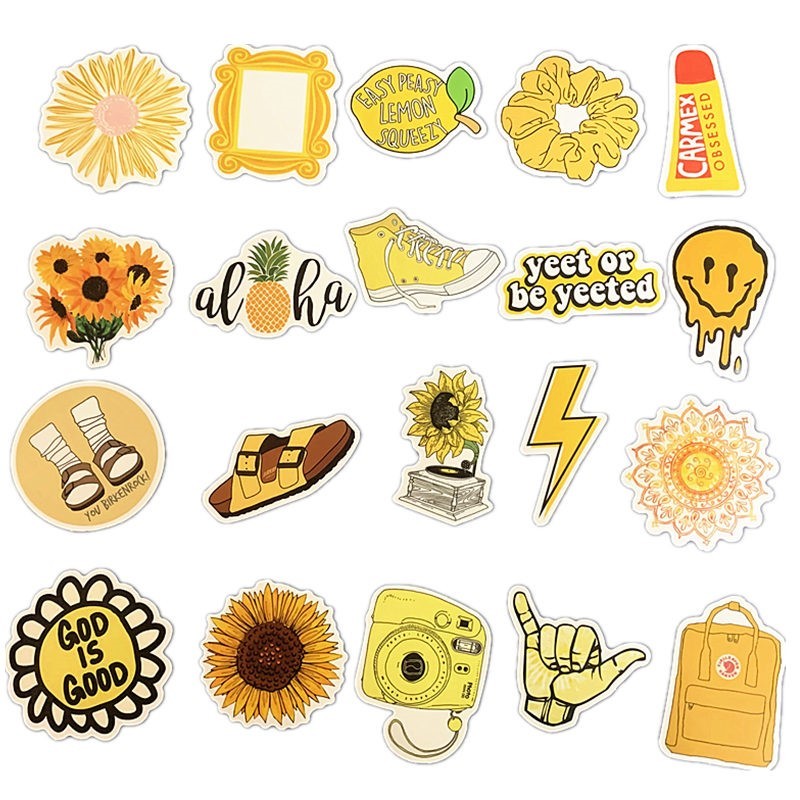 50pcs Cartoon Yellow Ins Style Vsco Girl Stickers For Laptop Skateboard 