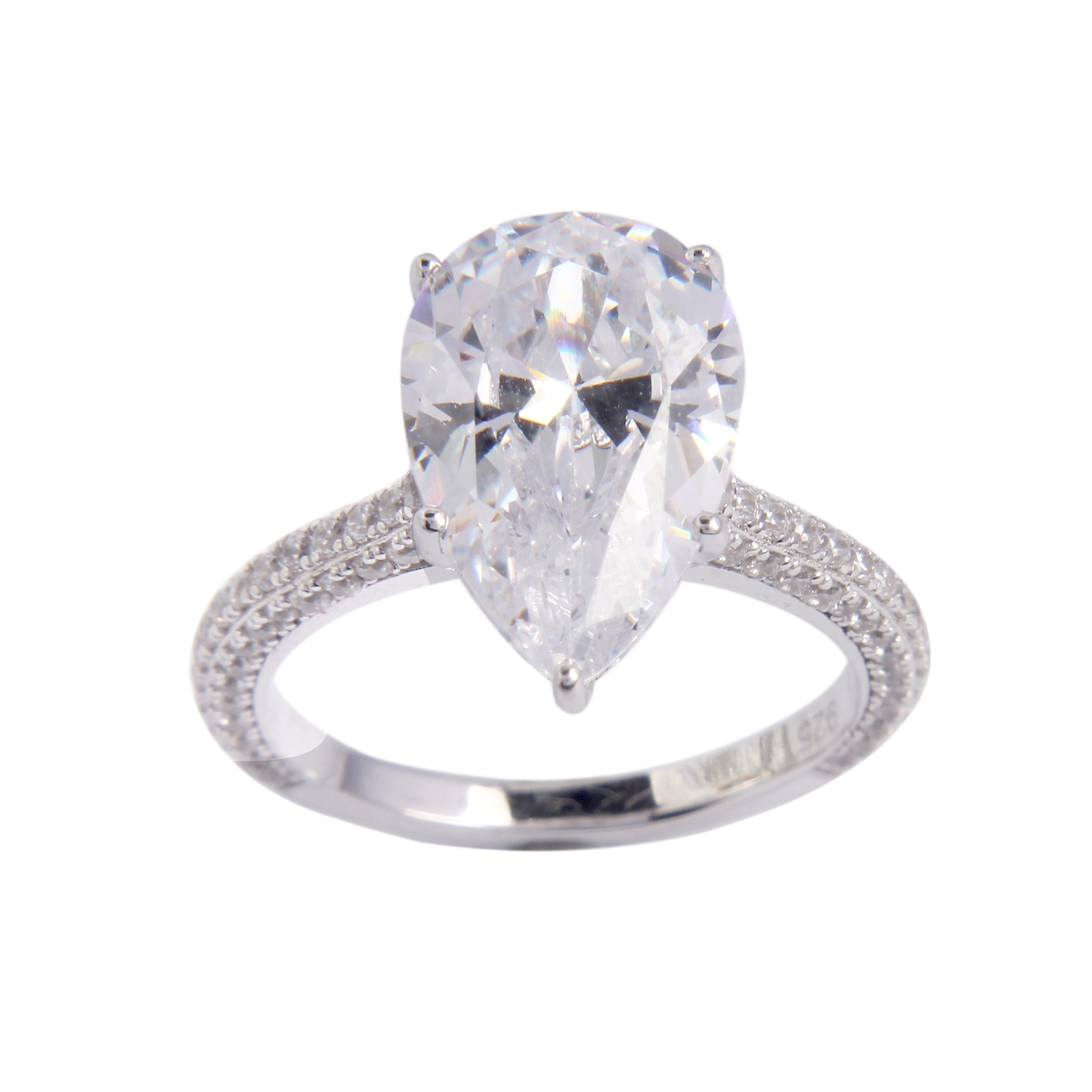 PearShaped Cubic Zirconia Engagement Ring in Sterling Silver by