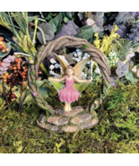 1 Pcs Miniature Garden Pink Girl Fairy In Round Wooden Swing - DL - $38.00