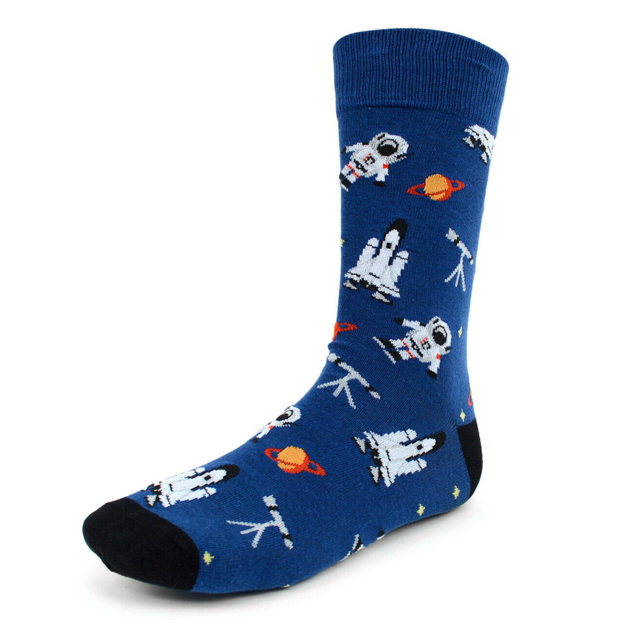 Parquet Men's Crew Novelty Socks Astronaut Space Shoe Size 6-12.5 Blue Color