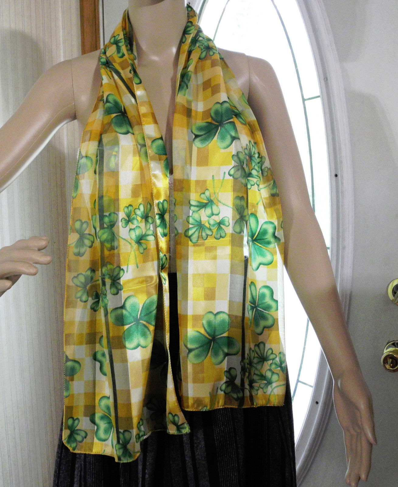 Primary image for Gold & Green Shamrock Dress Scarf - 13 1/2" x 59" - Silky - FREE SHIPPING!