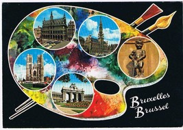 Belgium Postcard Brussels Multi View Artist Palette - £1.66 GBP