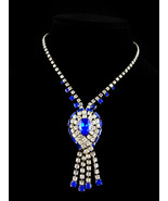 Stunning Edwardian style necklace - blue Rhinestone statement - Tassel d... - $145.00