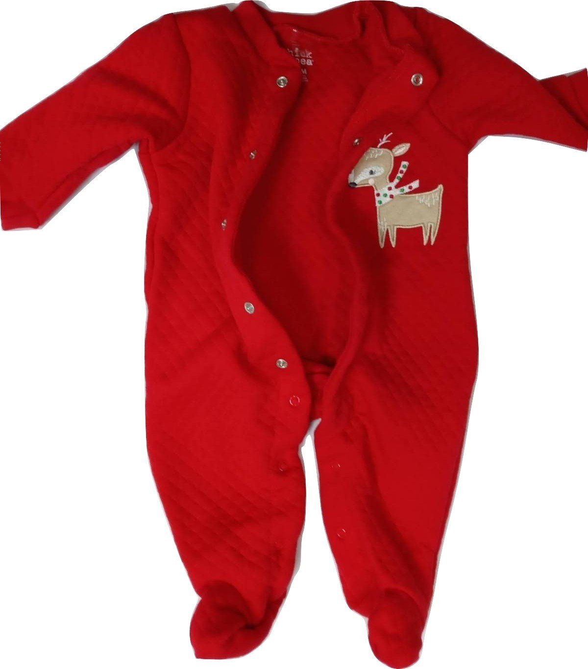INFANT BABY WARM 1 PIECE RED SUIT REINDEER EMBROIDERY CHRISTMAS SCARF SIZE 0-3M